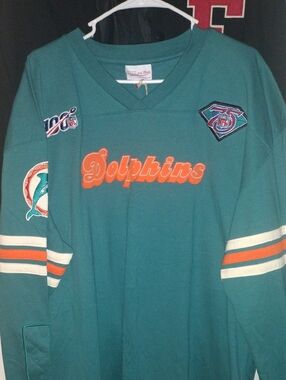 Mitchell & Ness Teal Miami Dolphins Pullover Hoodie with Orange Script